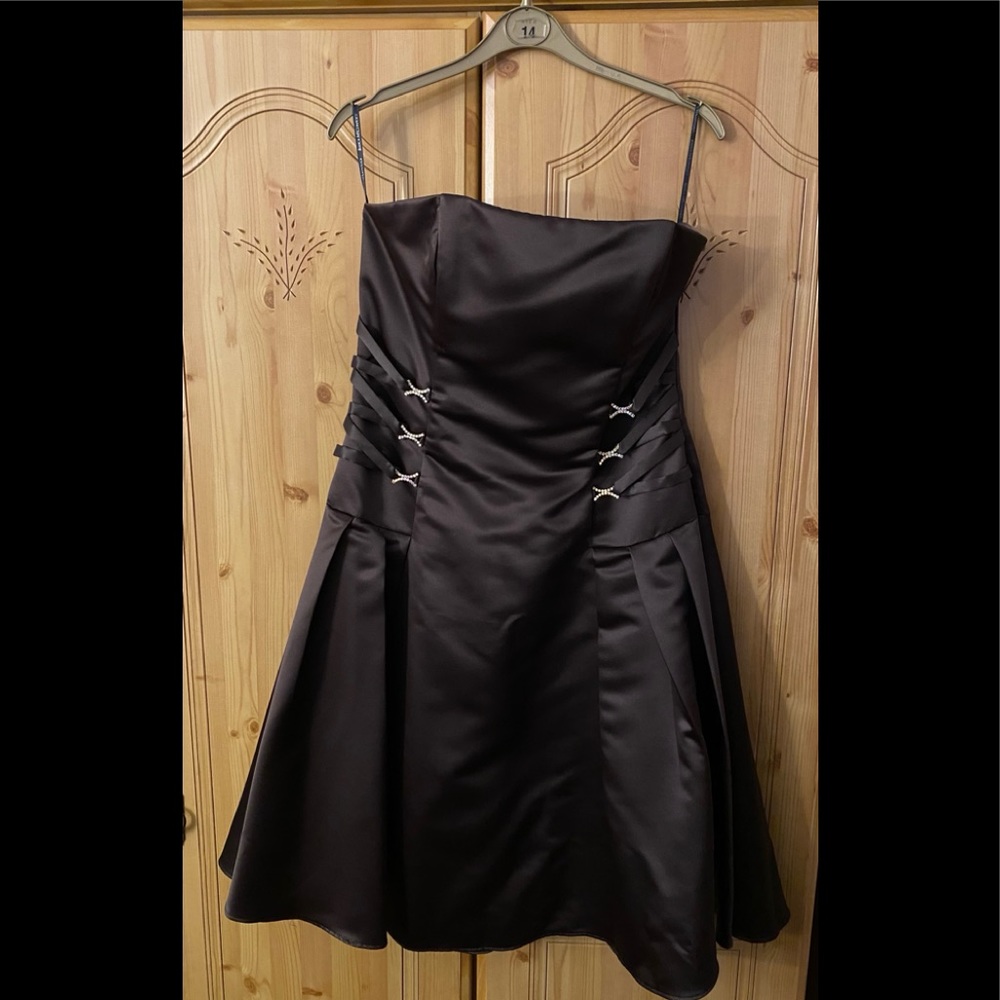 Brown Jessica McClintock Satin strapless dress